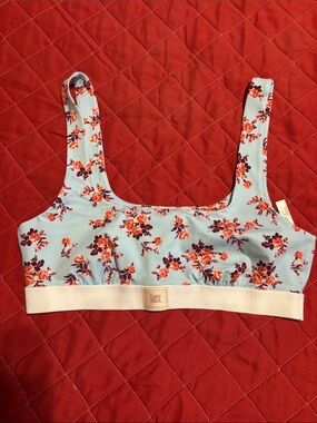 Anthropologie Lyre Bird Floral Scoop Bralette in Light Blue